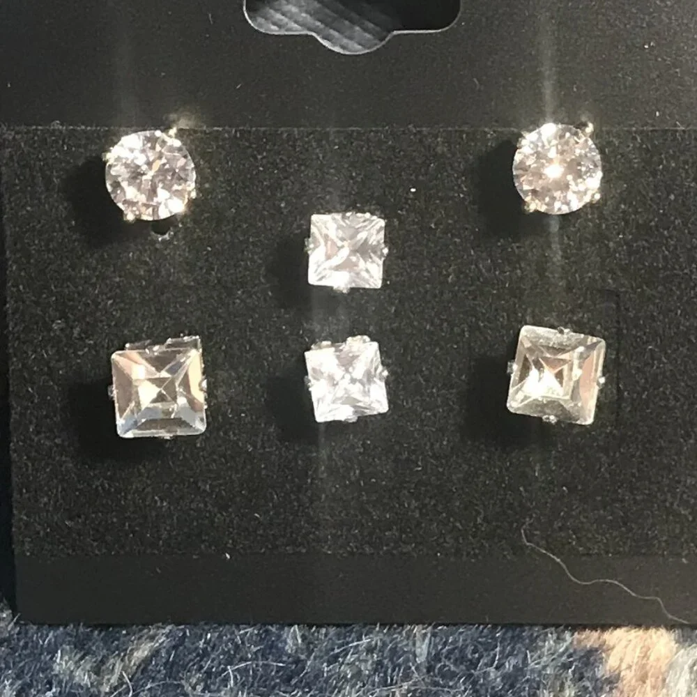 SET OF 3 CUBIC ZIRCONIA POST EARRINGS - Picture 1 of 2